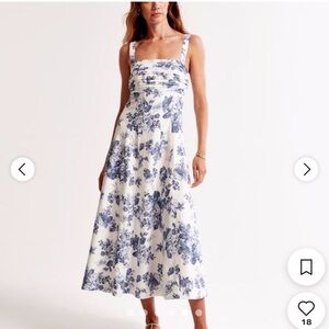 Abercrombie & Fitch White Midi Dress with Blue Floral Print